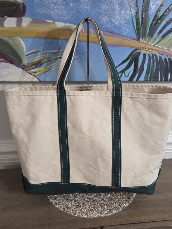 L.L. Bean Handbags - Vintage LL Bean Cream &GreenBoat And Tote Bag X Large Approx 18”L X 14”H X 7W
